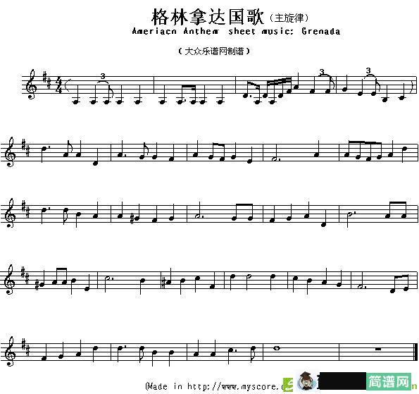 各国国歌主旋律：格林拿达简谱