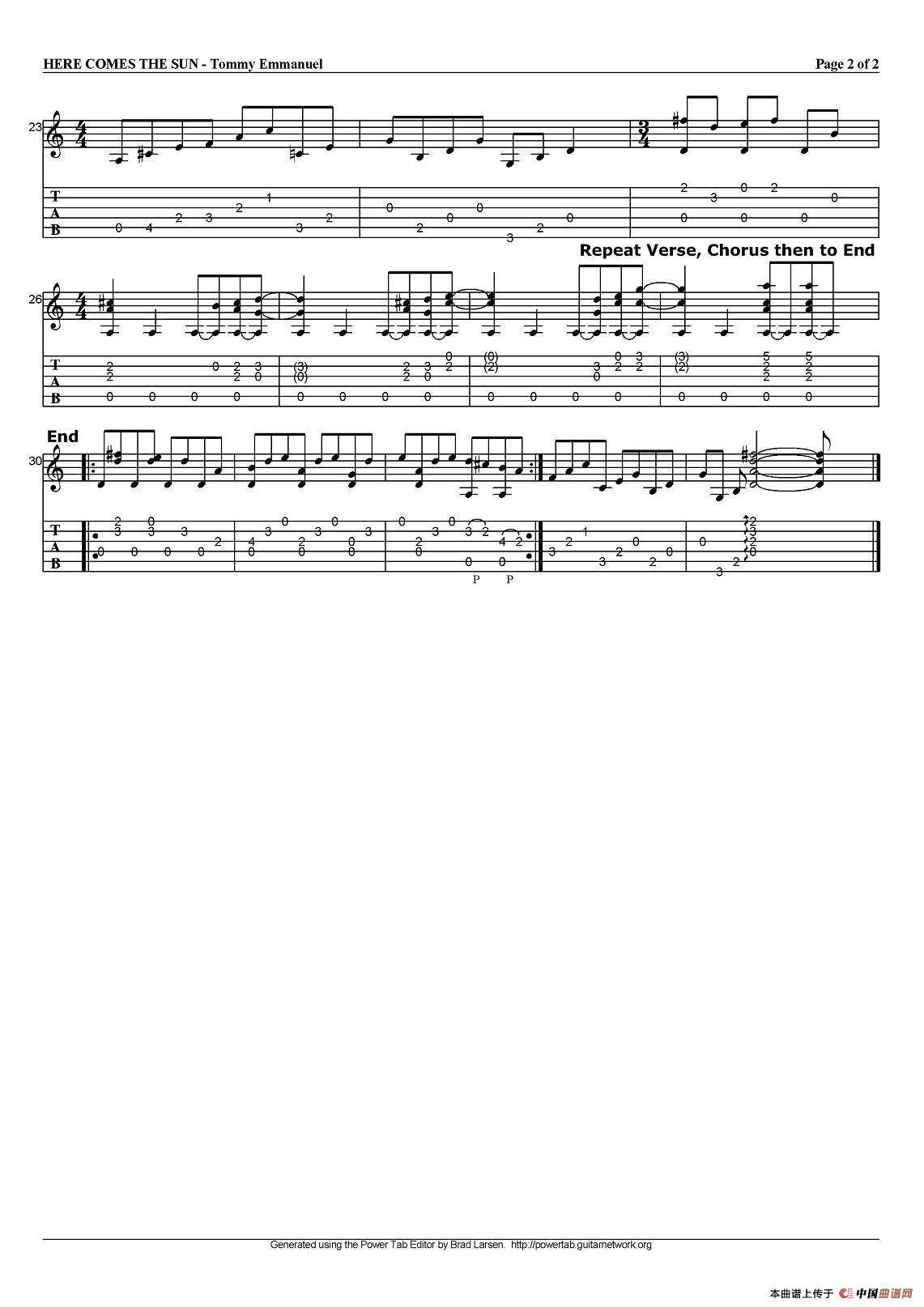 tommy emmanuel：here comes the sun（指弹吉他）吉他谱