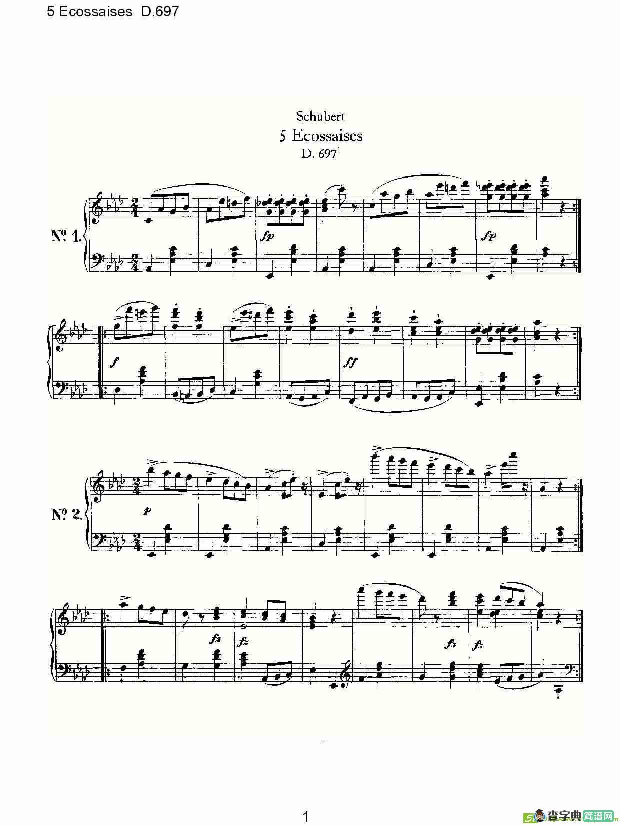 5 Ecossaises D.697简谱(弗朗兹·舒柏特演唱)