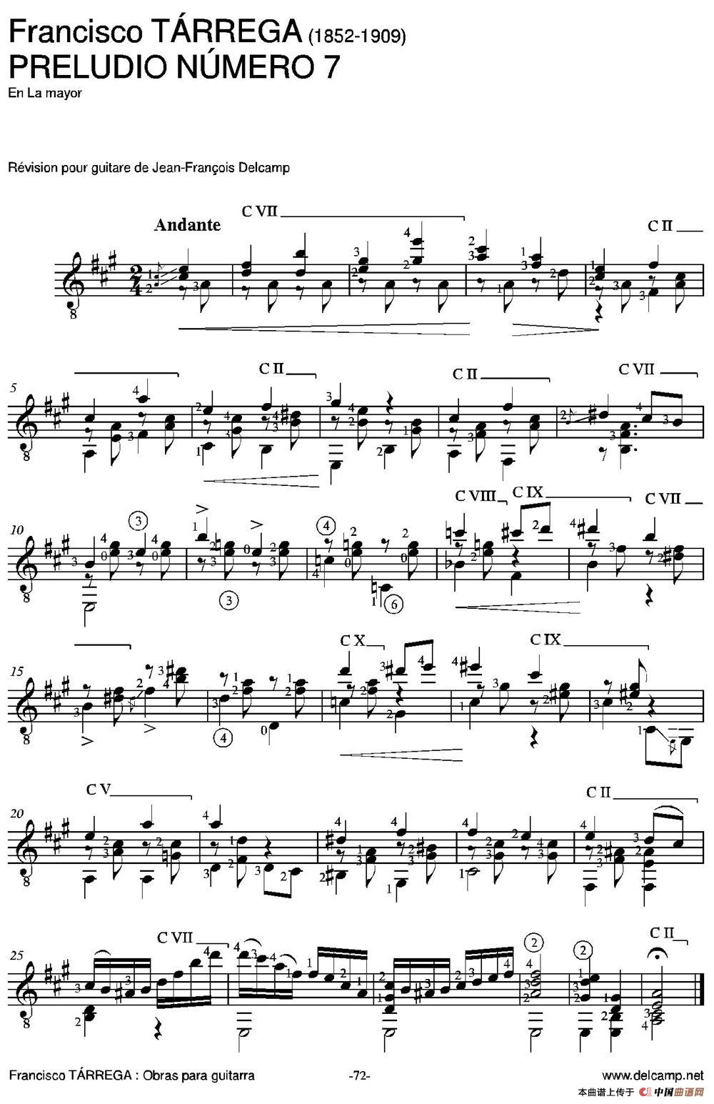 PRELUDIO NUMERO 7(En La mayor)（古典吉他）吉他谱