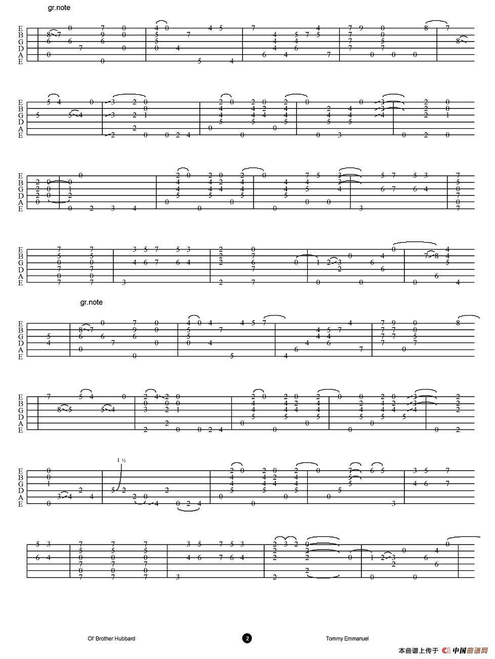 tommy emmanuel：ol brother hubbard（指弹吉他）吉他谱