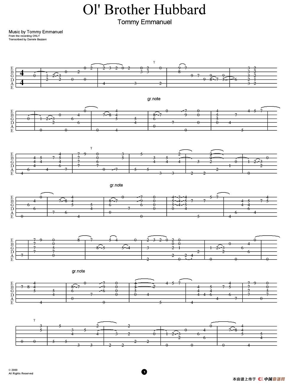 tommy emmanuel：ol brother hubbard（指弹吉他）吉他谱
