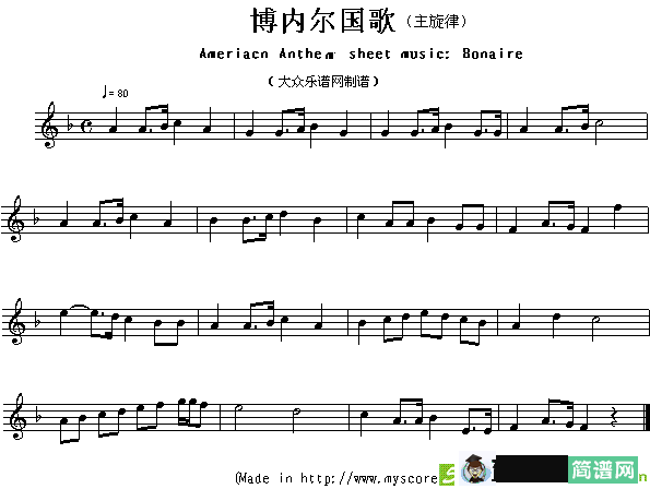各国国歌主旋律：博内尔简谱