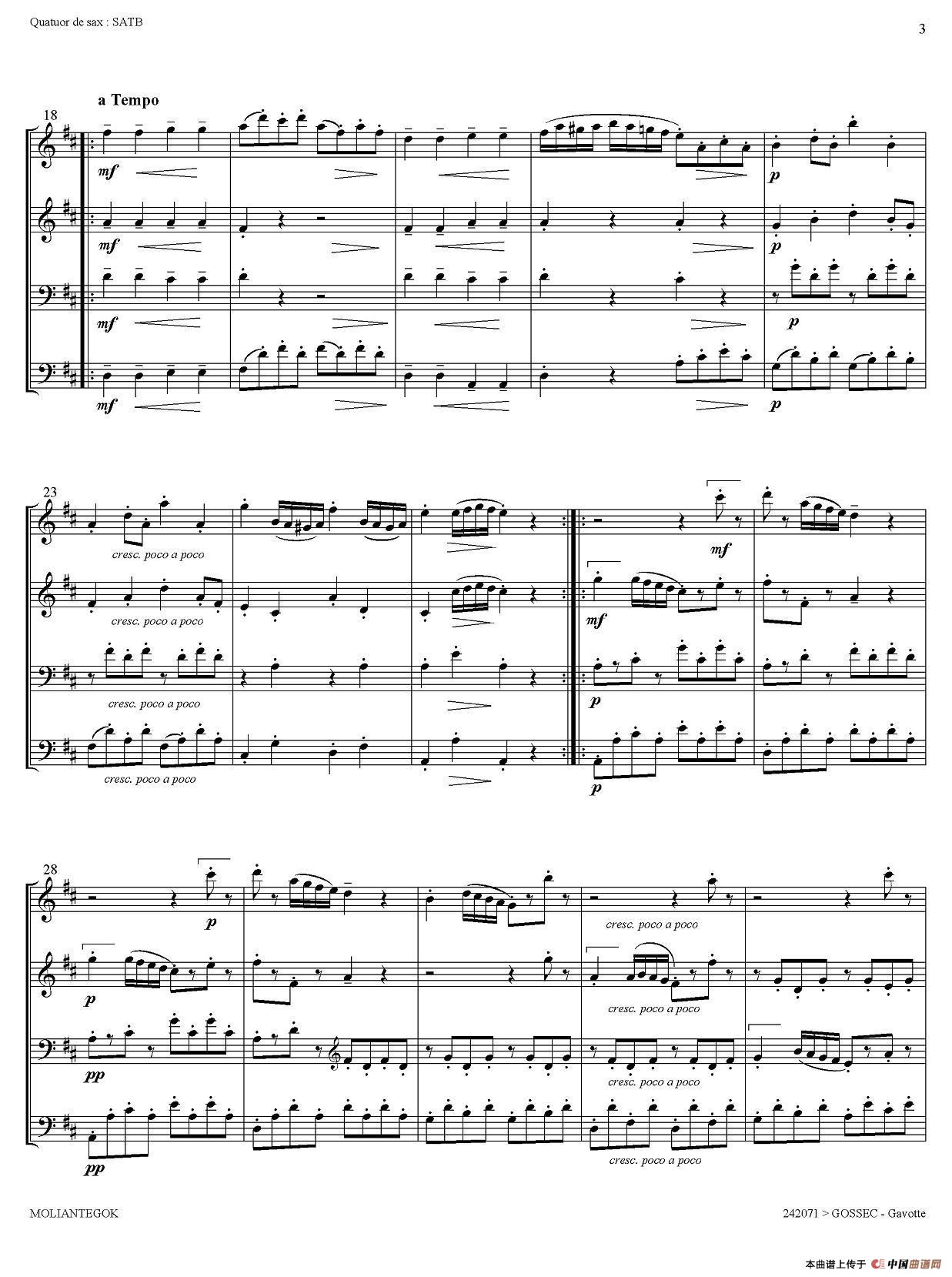 Gavotte（四重奏）萨克斯谱