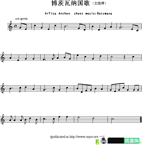 各国国歌主旋律：博茨瓦纳简谱