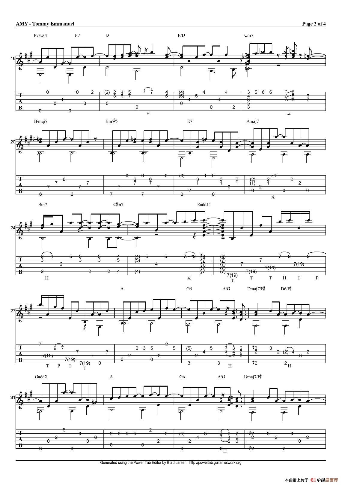 tommy emmanuel：amy（指弹吉他）吉他谱