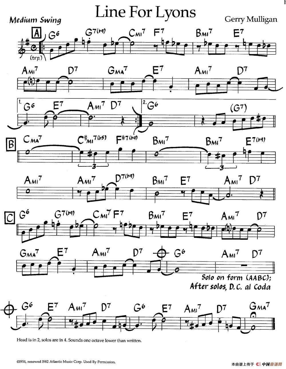 Line For Lyons（爵士钢琴曲）钢琴谱