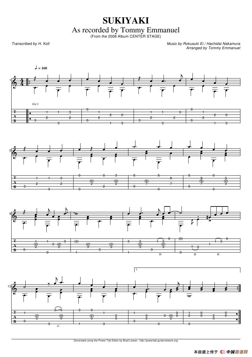 tommy emmanuel：sukiyaki 2（指弹吉它）吉他谱