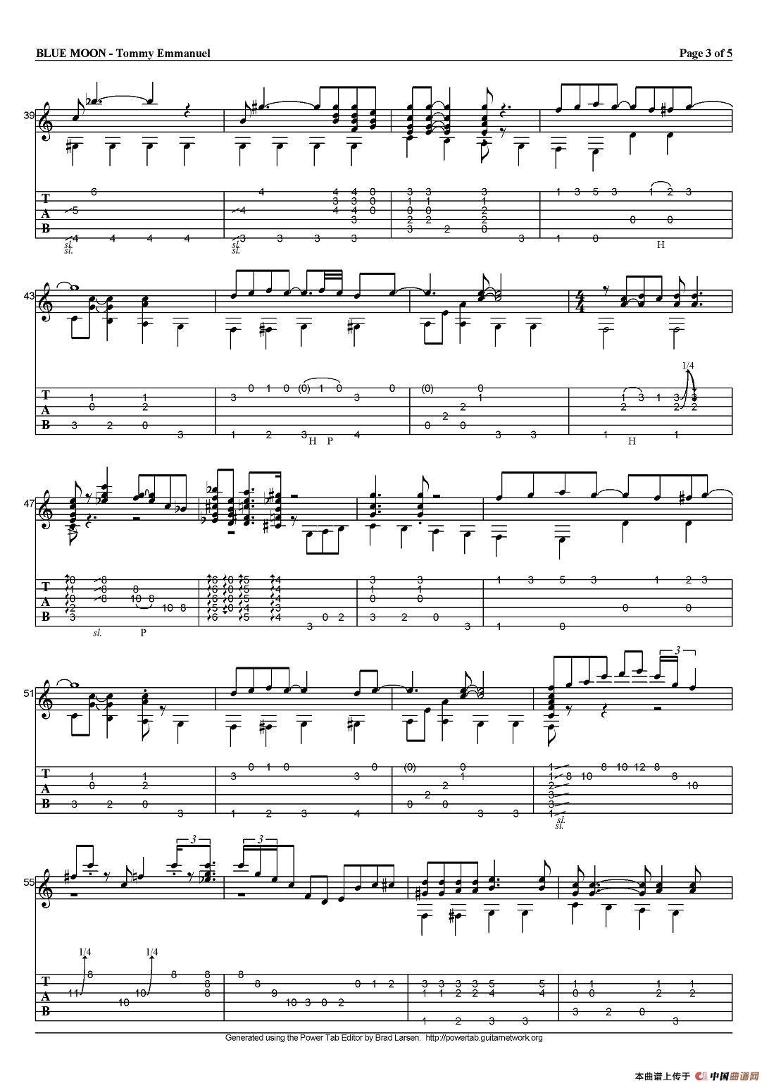 tommy emmanuel：blue moon（指弹吉他）吉他谱