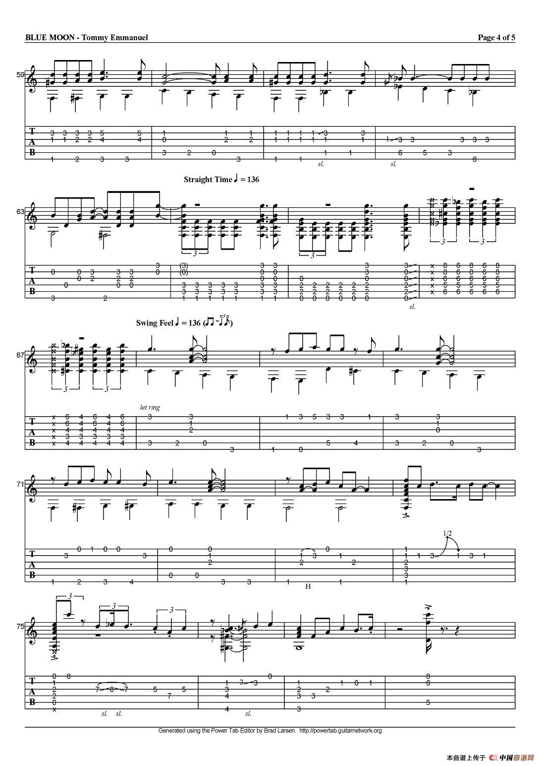 tommy emmanuel：blue moon（指弹吉他）吉他谱