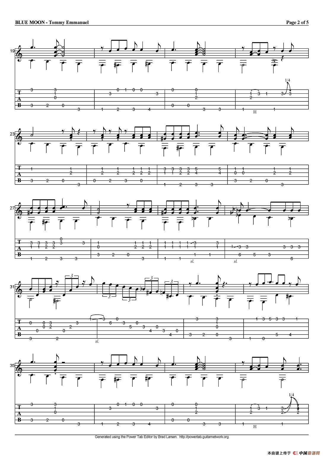 tommy emmanuel：blue moon（指弹吉他）吉他谱