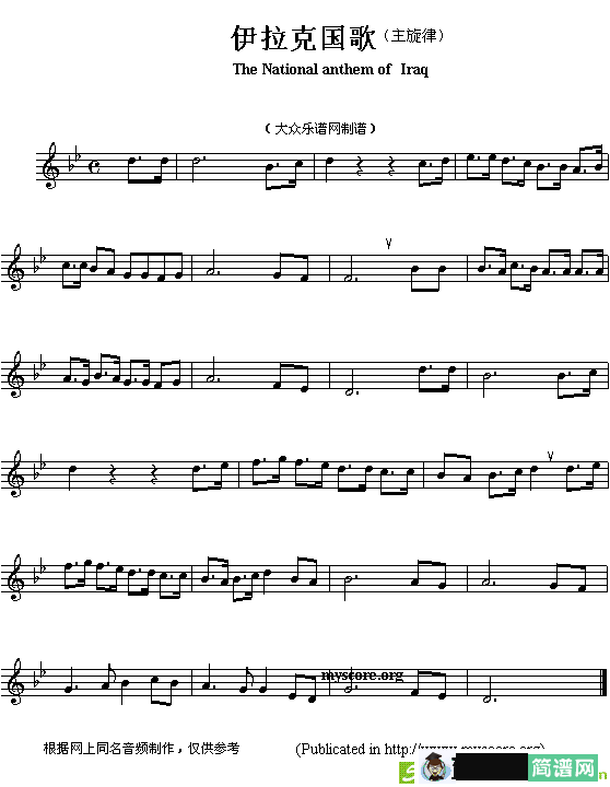 各国国歌主旋律：伊拉克简谱