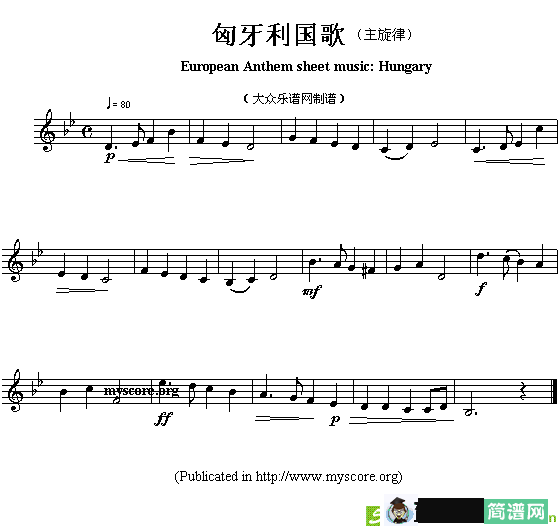 各国国歌主旋律：匈牙利简谱