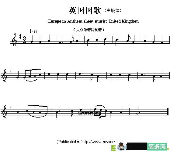 各国国歌主旋律：英国简谱