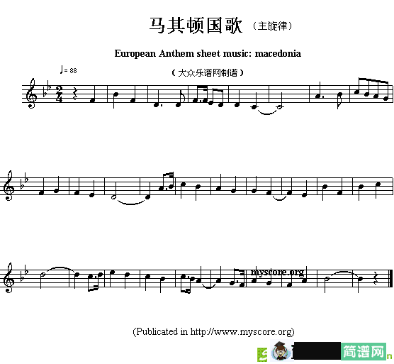 各国国歌主旋律：马其顿简谱