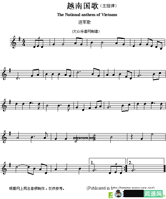 各国国歌主旋律：越南简谱