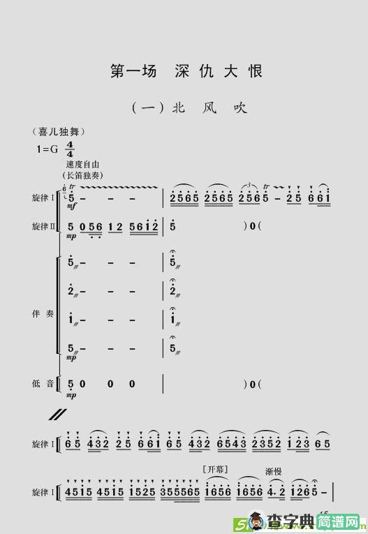 现代舞剧《白毛女》全剧主旋律乐谱之第一场 深仇大恨简谱