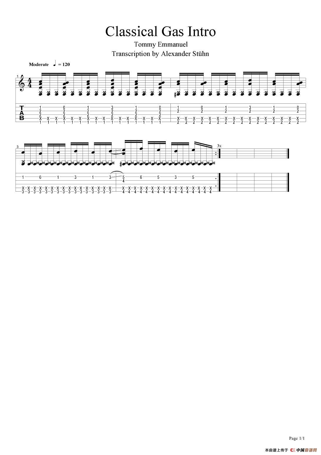 tommy emmanuel：classical gas intro（指弹吉他）吉他谱