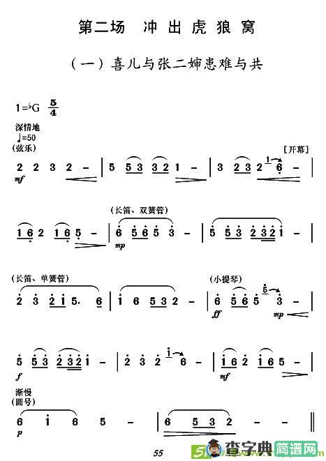 现代舞剧《白毛女》全剧主旋律乐谱之第二场 冲出虎狼窝简谱