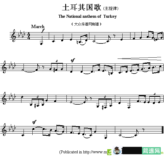 各国国歌主旋律：土耳其简谱