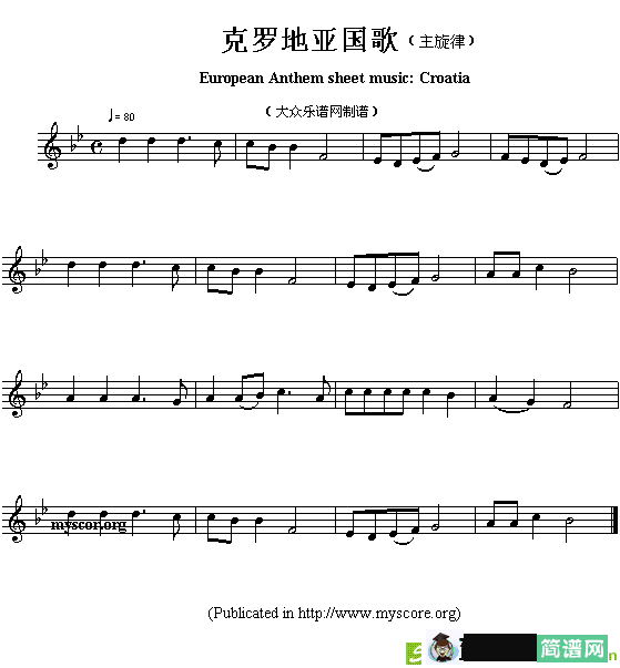 各国国歌主旋律：克罗地亚简谱