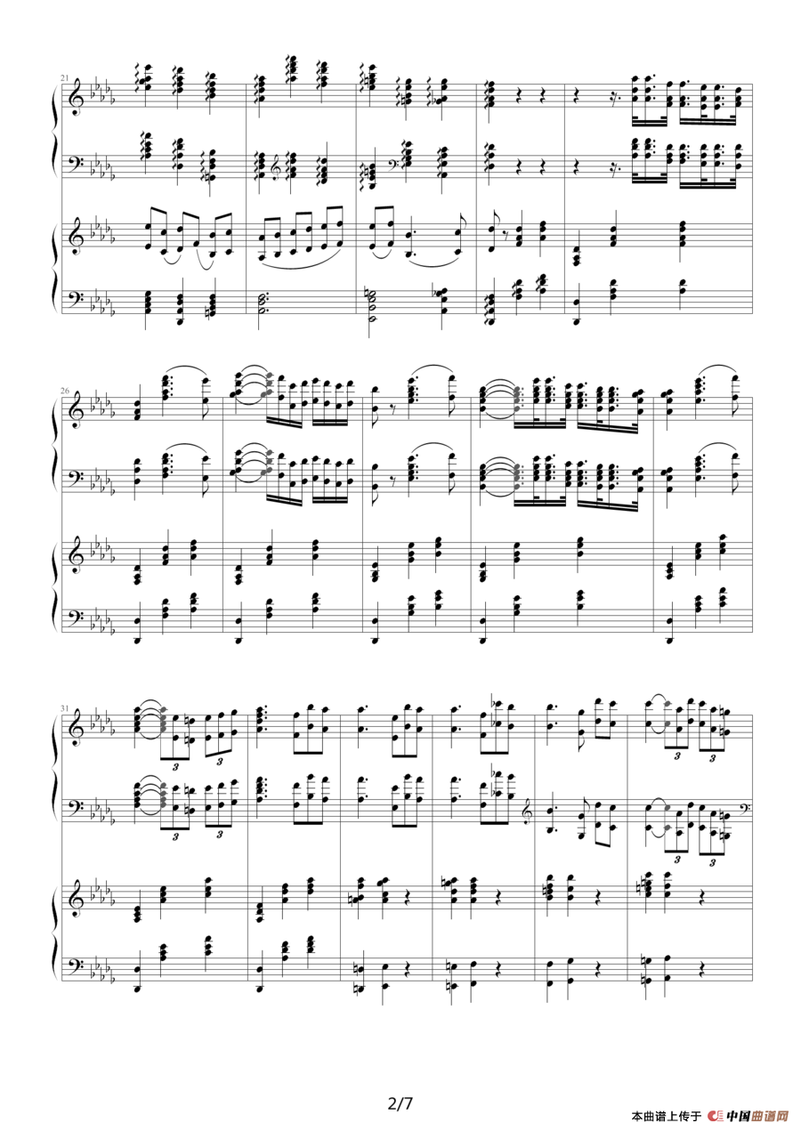 降b小调第一钢琴协奏曲（四手联弹）钢琴谱