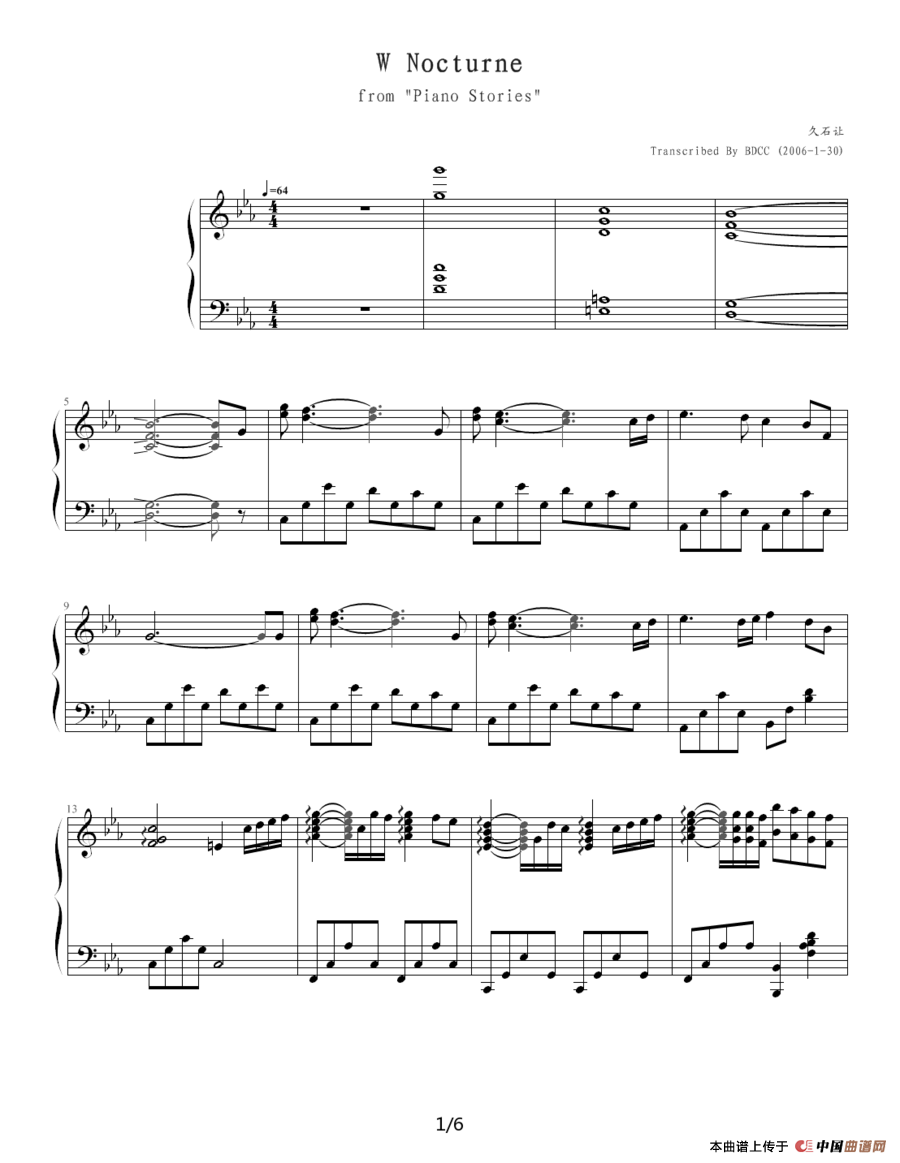 W Nocturne（W·夜曲）钢琴谱
