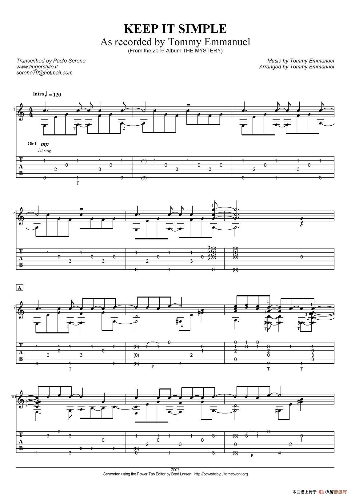 tommy emmanuel：keep it simple（指弹吉他）吉他谱