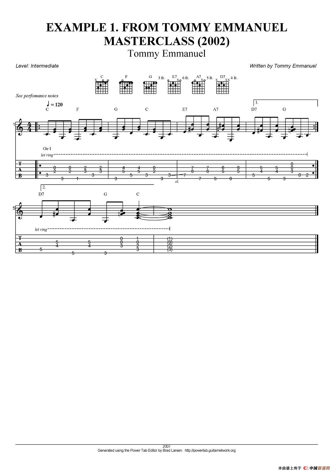 tommy emmanuel：masterclass example-1（指弹吉他）吉他谱