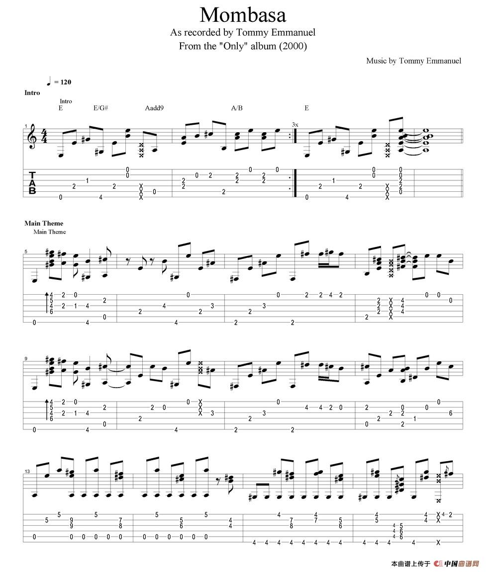 tommy emmanuel：mombasa version-2（指弹吉他）吉他谱