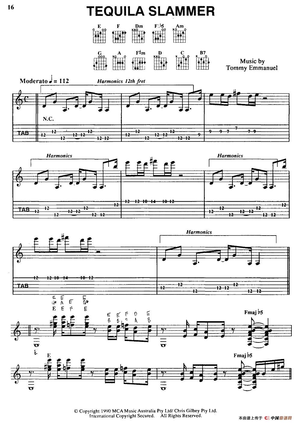 tommy emmanuel：TEQUILA SLAMMER（指弹吉他）吉他谱
