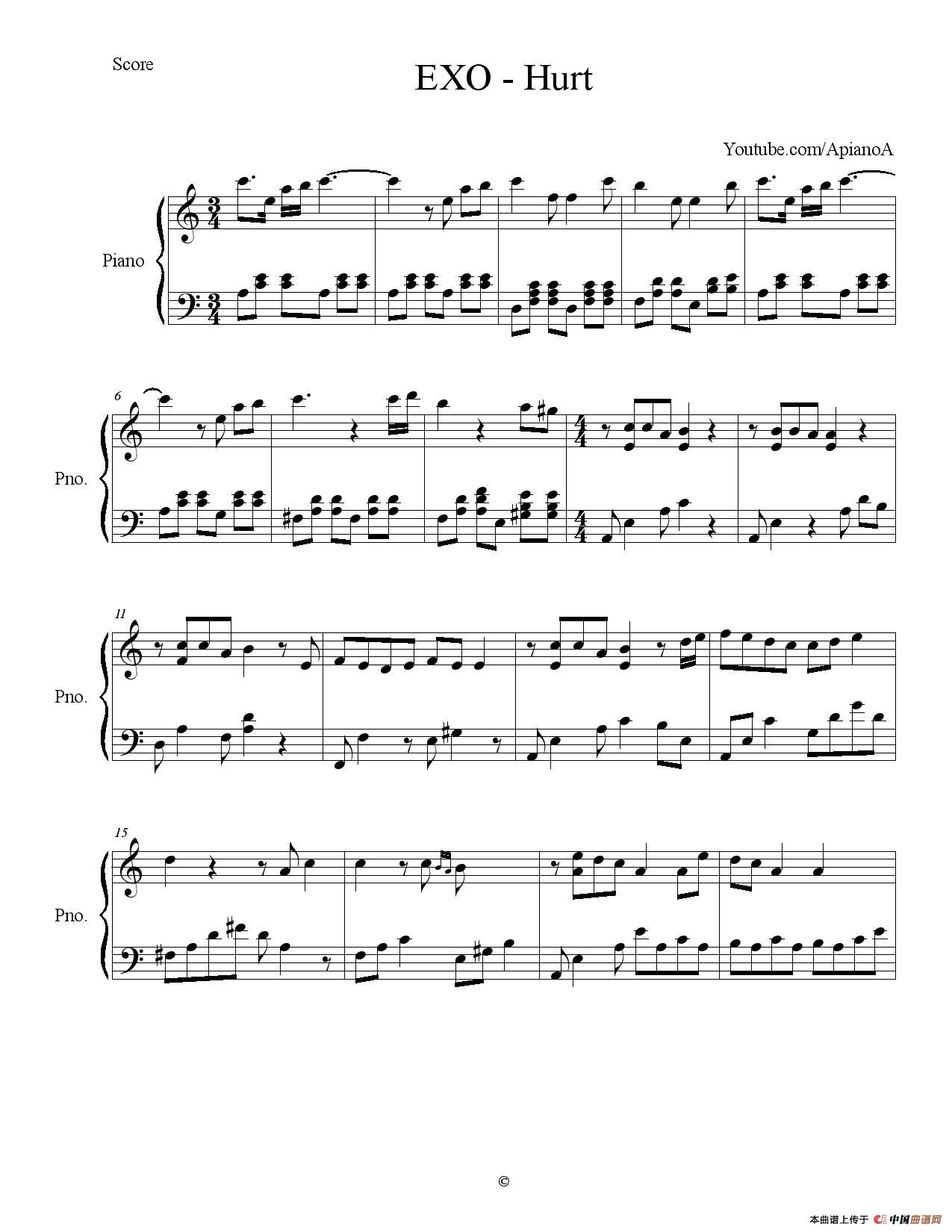 Hurt（伤害）钢琴谱