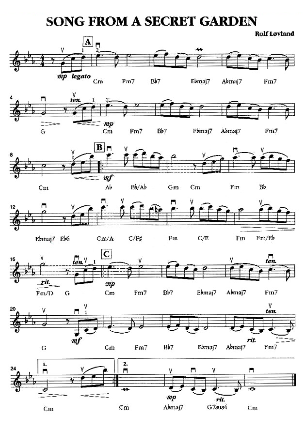 SONG FROM A SECRET GARDEN（神秘花园）萨克斯谱
