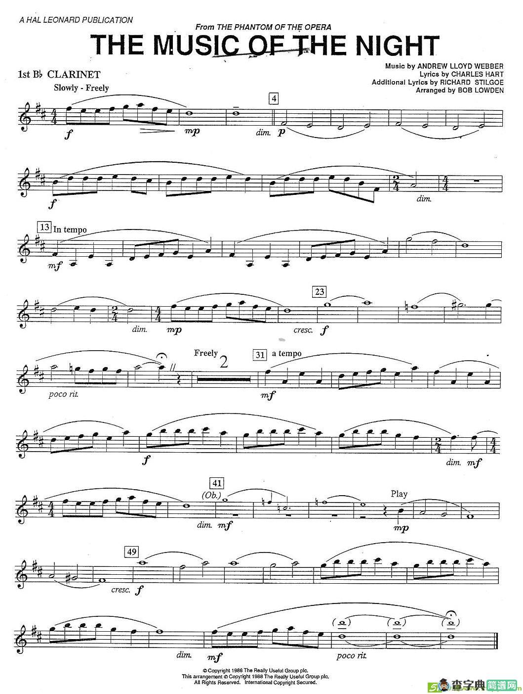 THE MUSIC OF THE NIGTH-CLARINET简谱