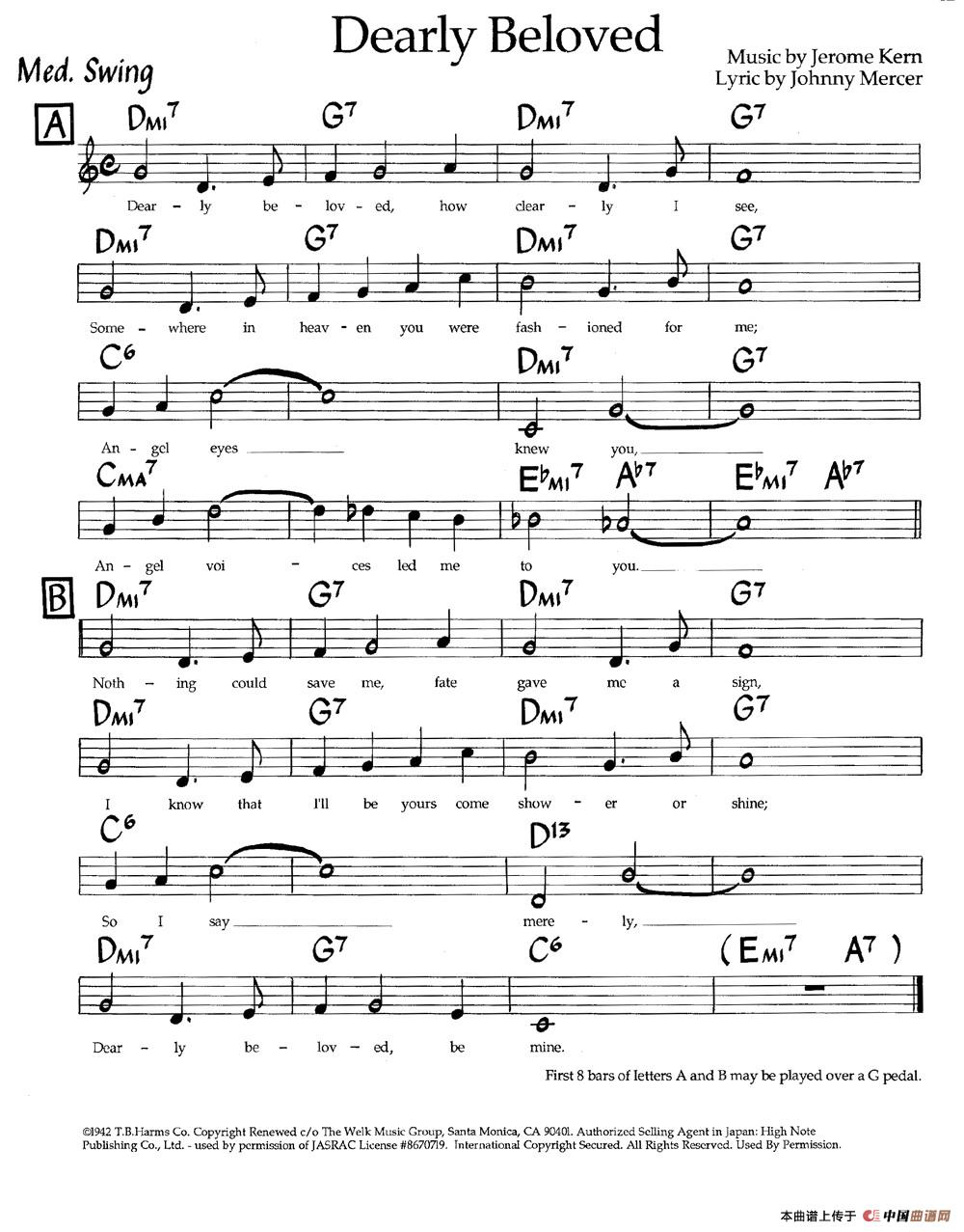Dearly Beloved（亲爱的）（爵士钢琴曲）钢琴谱