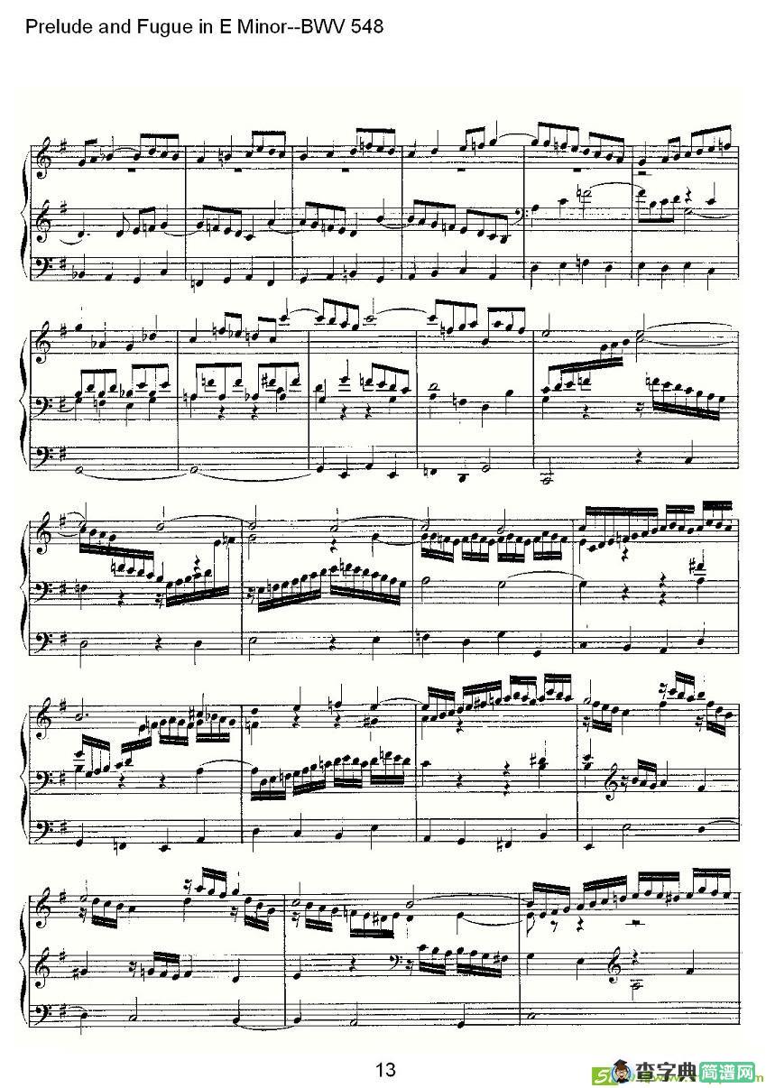 Prelude and Fugue in E Minor--BWV 548 简谱