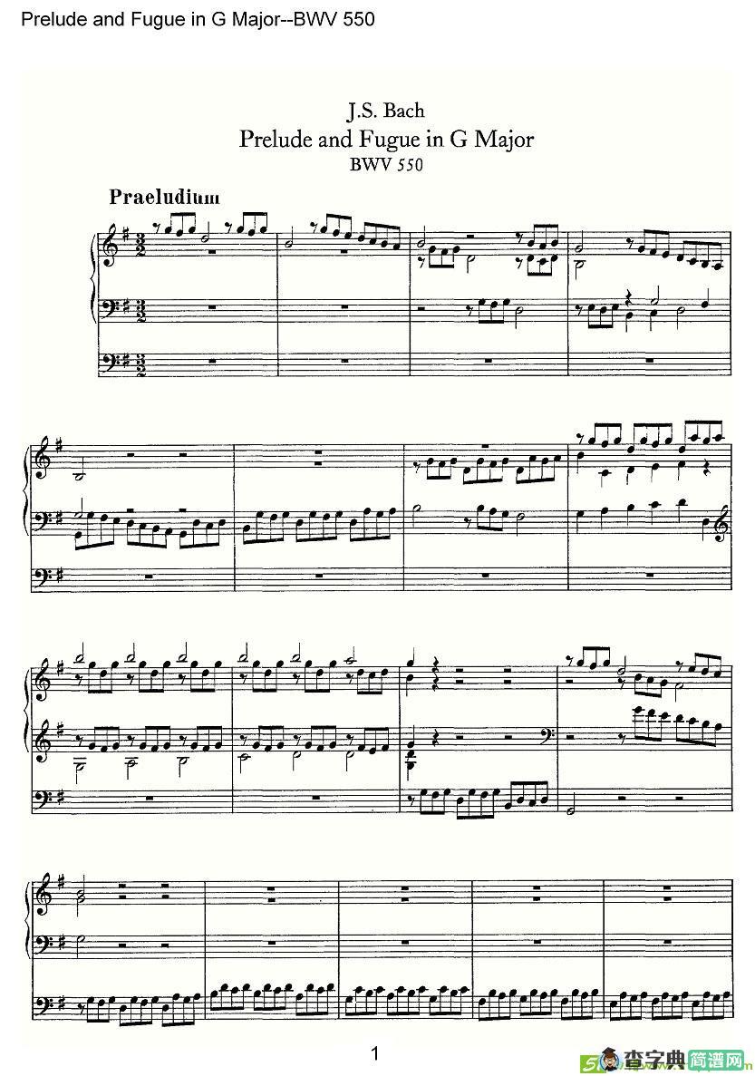Prelude and Fugue in G Major--BWV 550简谱