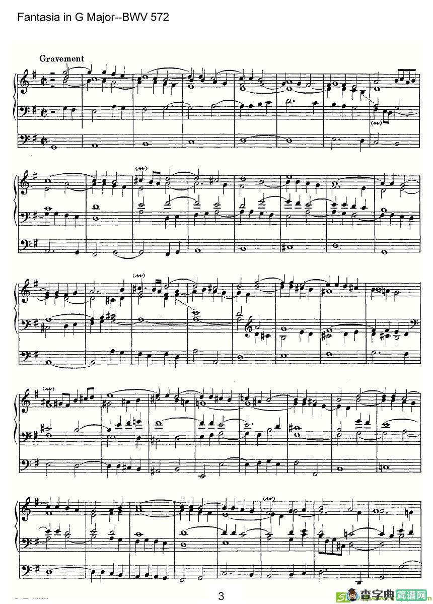 Fantasia in G Major--BWV 572简谱