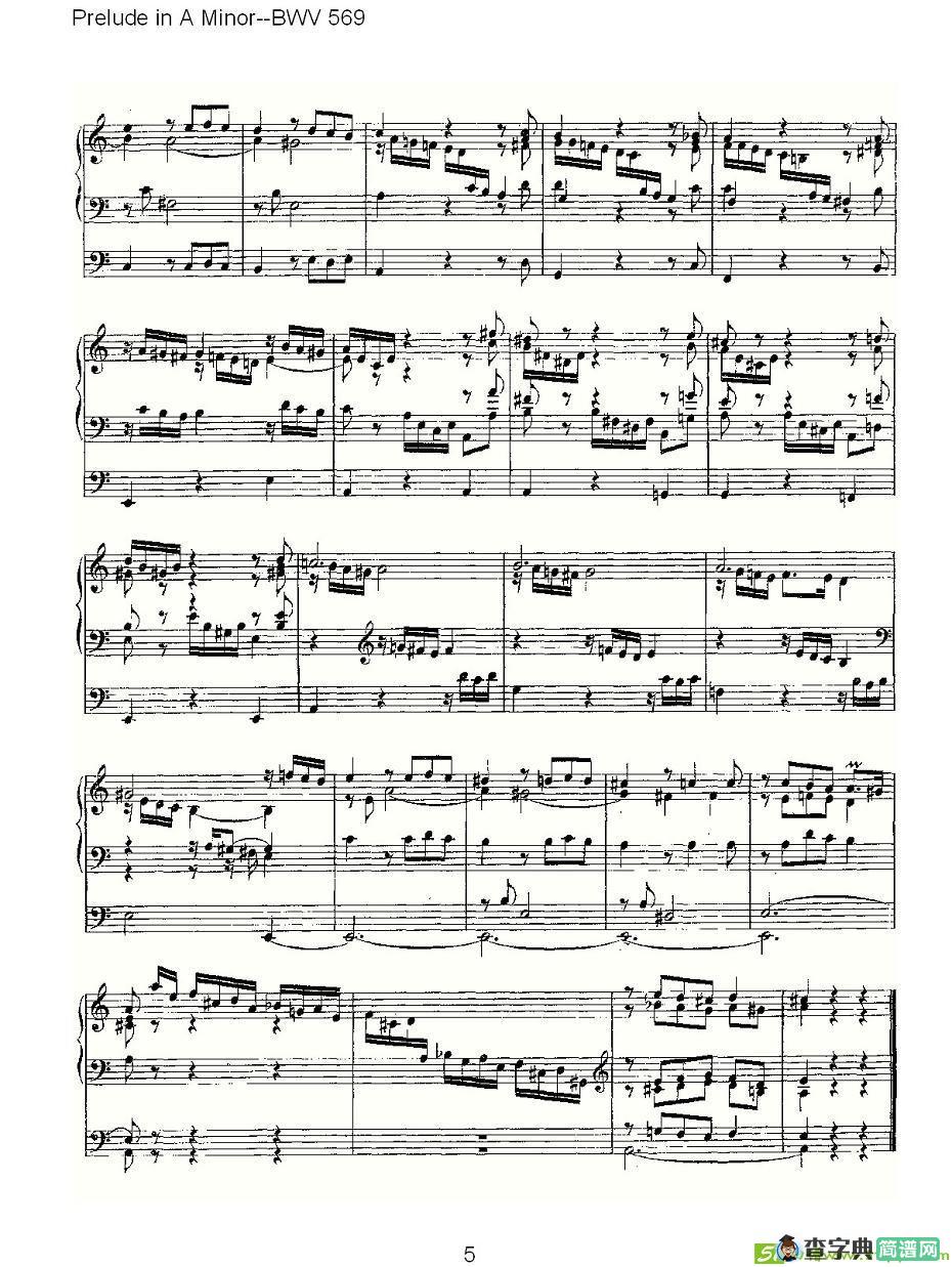 Prelude in A Minor--BWV 569 简谱(ohann作曲)