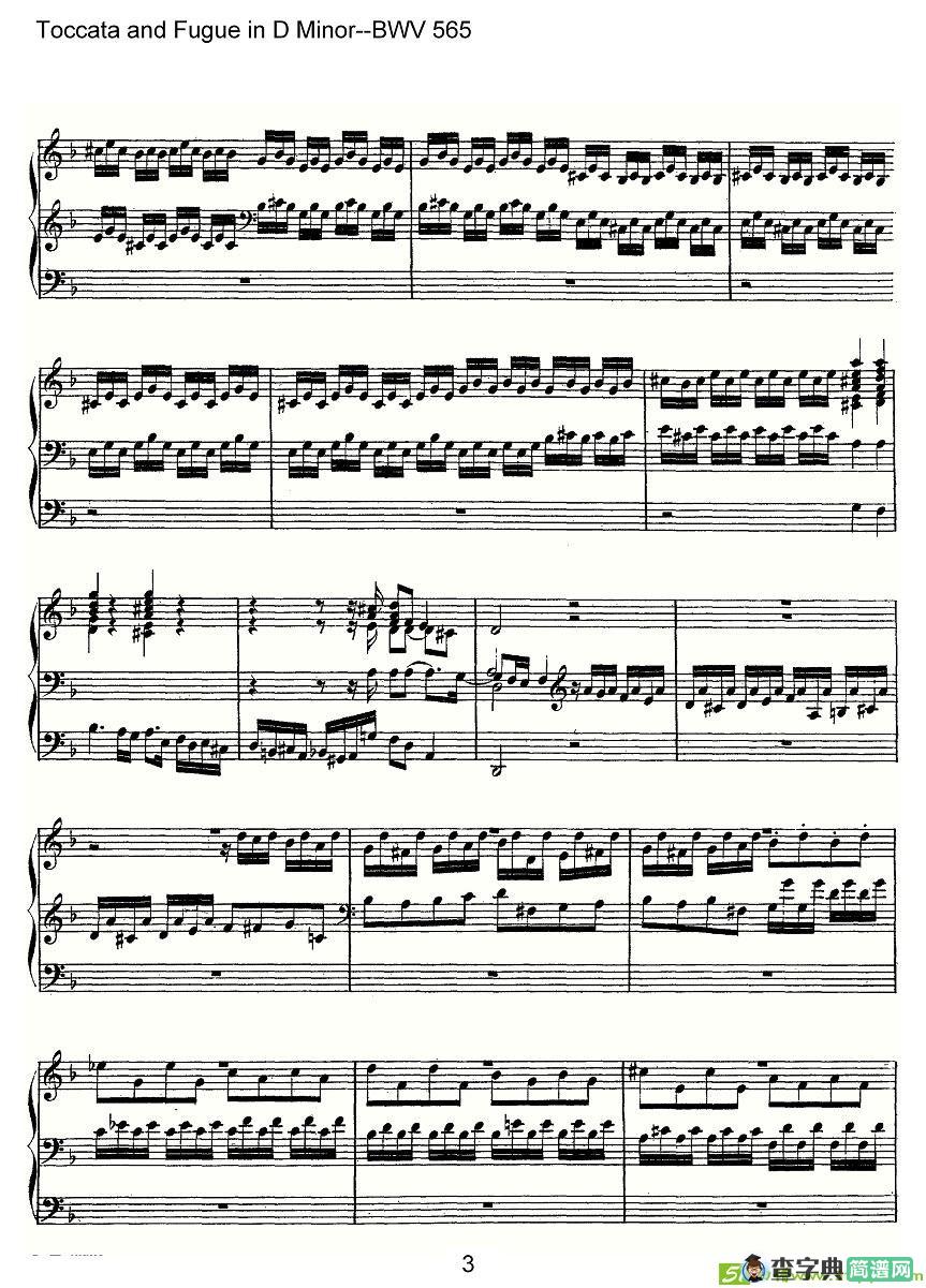 Toccata and Fugue in D Minor--BWV 565简谱