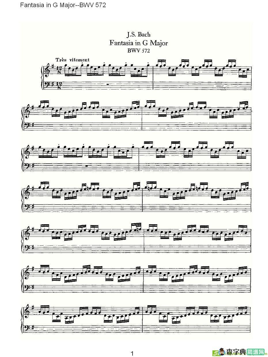 Fantasia in G Major--BWV 572 简谱(ohann作曲)
