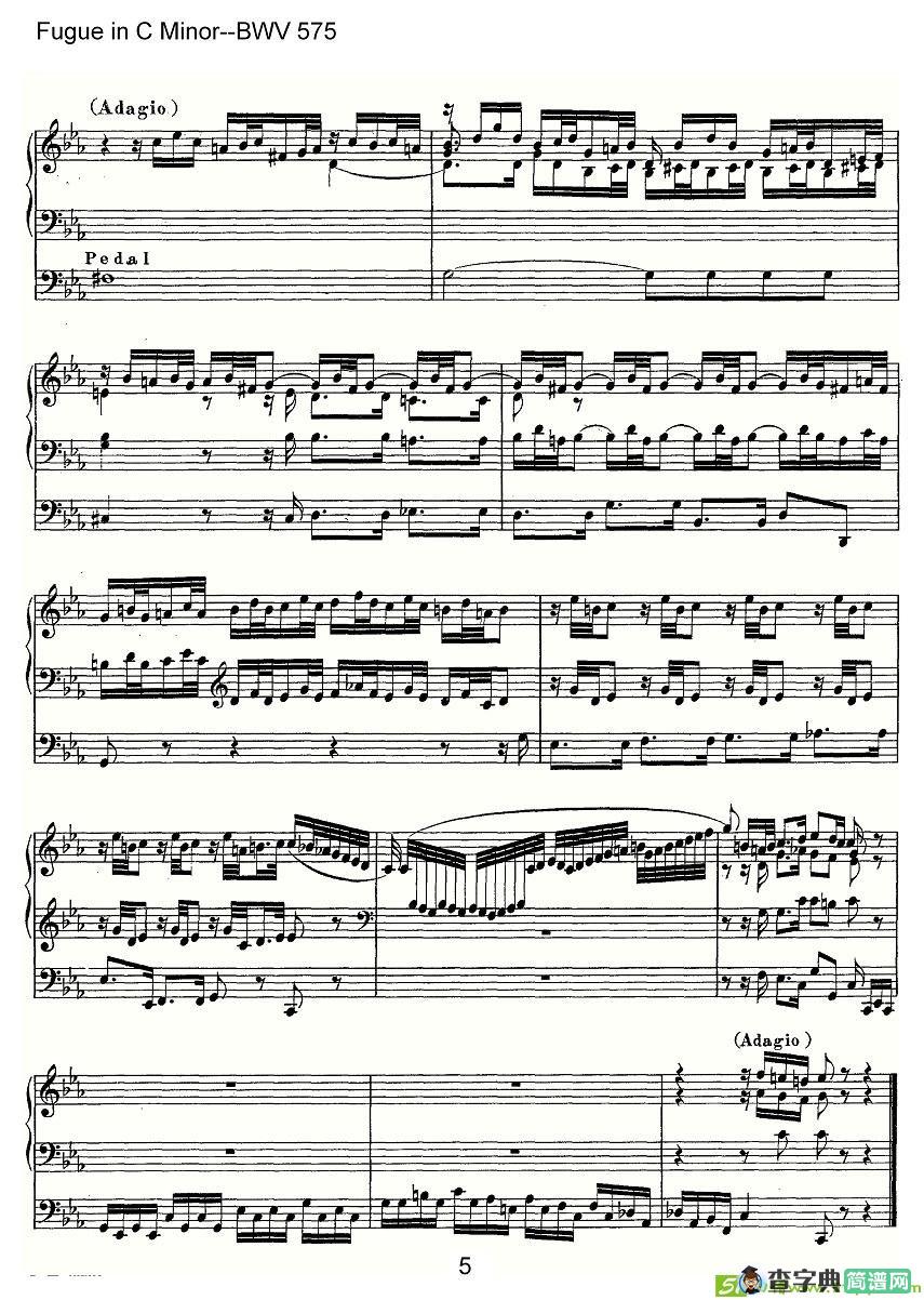 Fugue in C Minor--BWV 575简谱