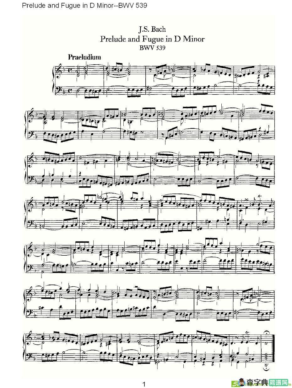 Prelude and Fugue in D Minor--BWV 539 简谱(ohann作曲)