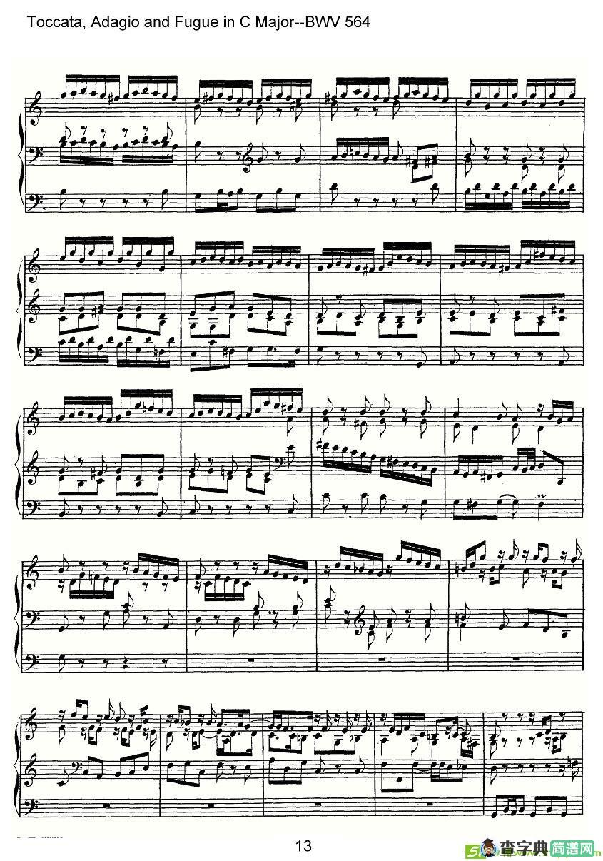 Toccata, Adagio and Fugue in C Major--BWV 564简谱