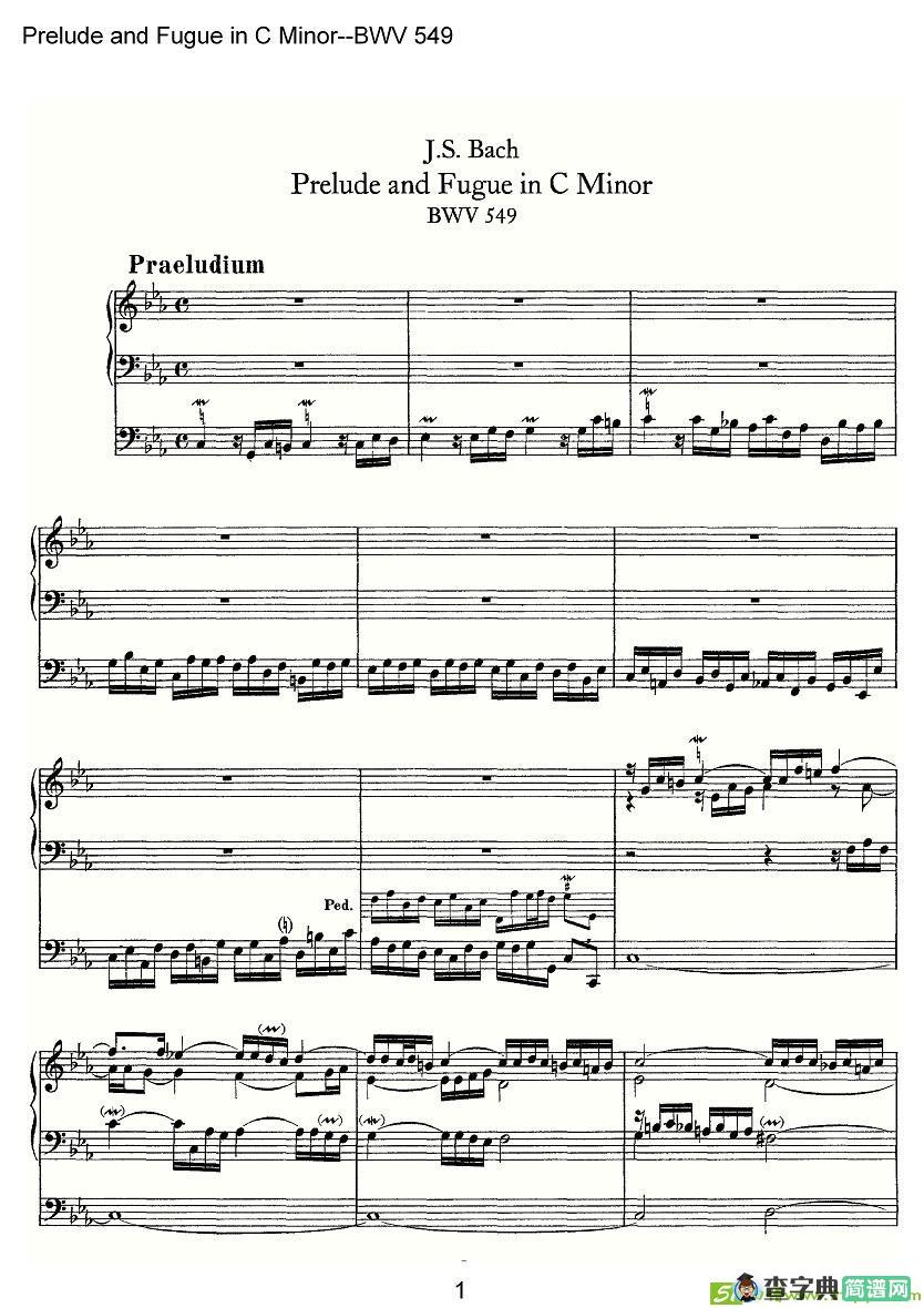 Prelude and Fugue in C Minor--BWV 549简谱