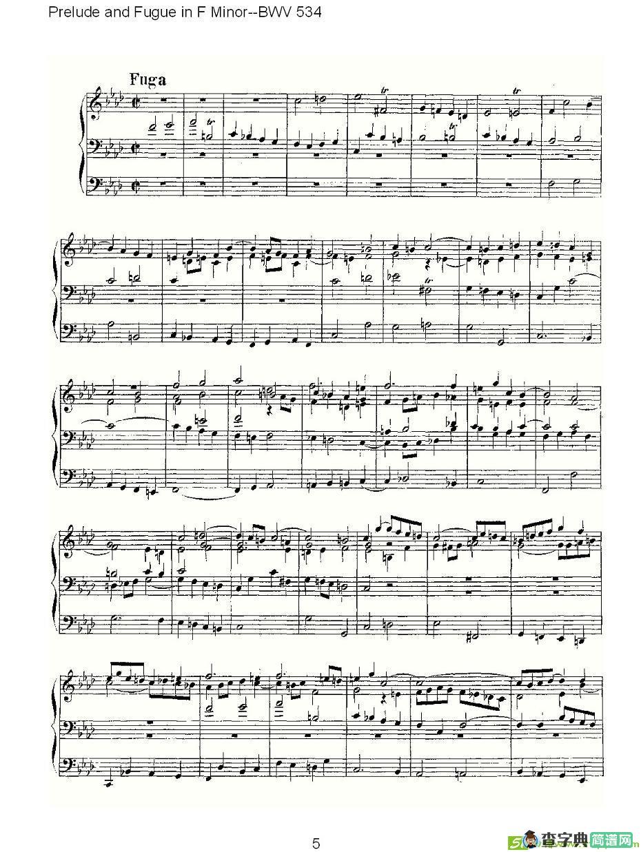 Prelude and Fugue in F Minor--BWV 534 简谱(ohann作曲)