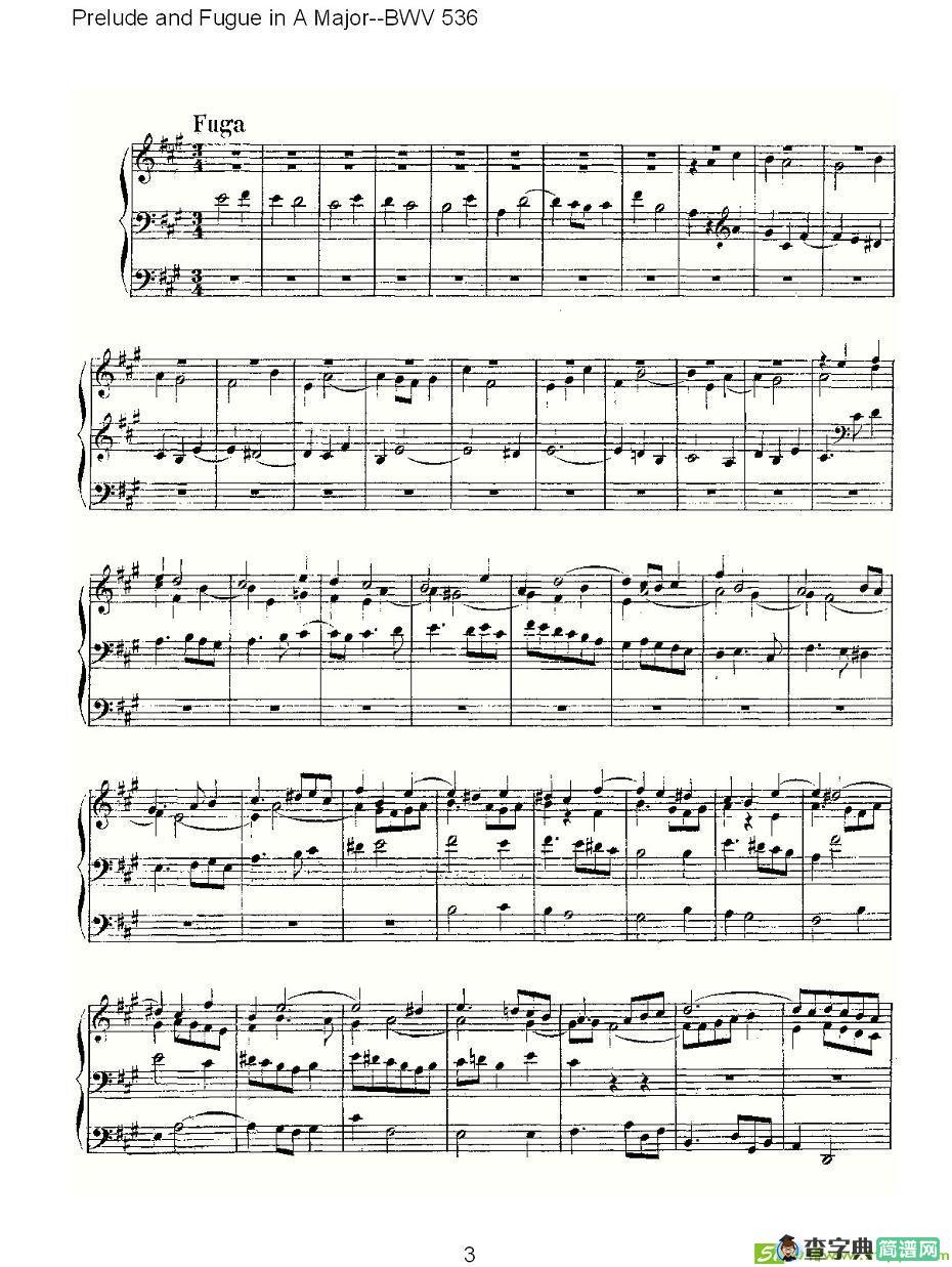 Prelude and Fugue in A Major--BWV 536 简谱(ohann作曲)