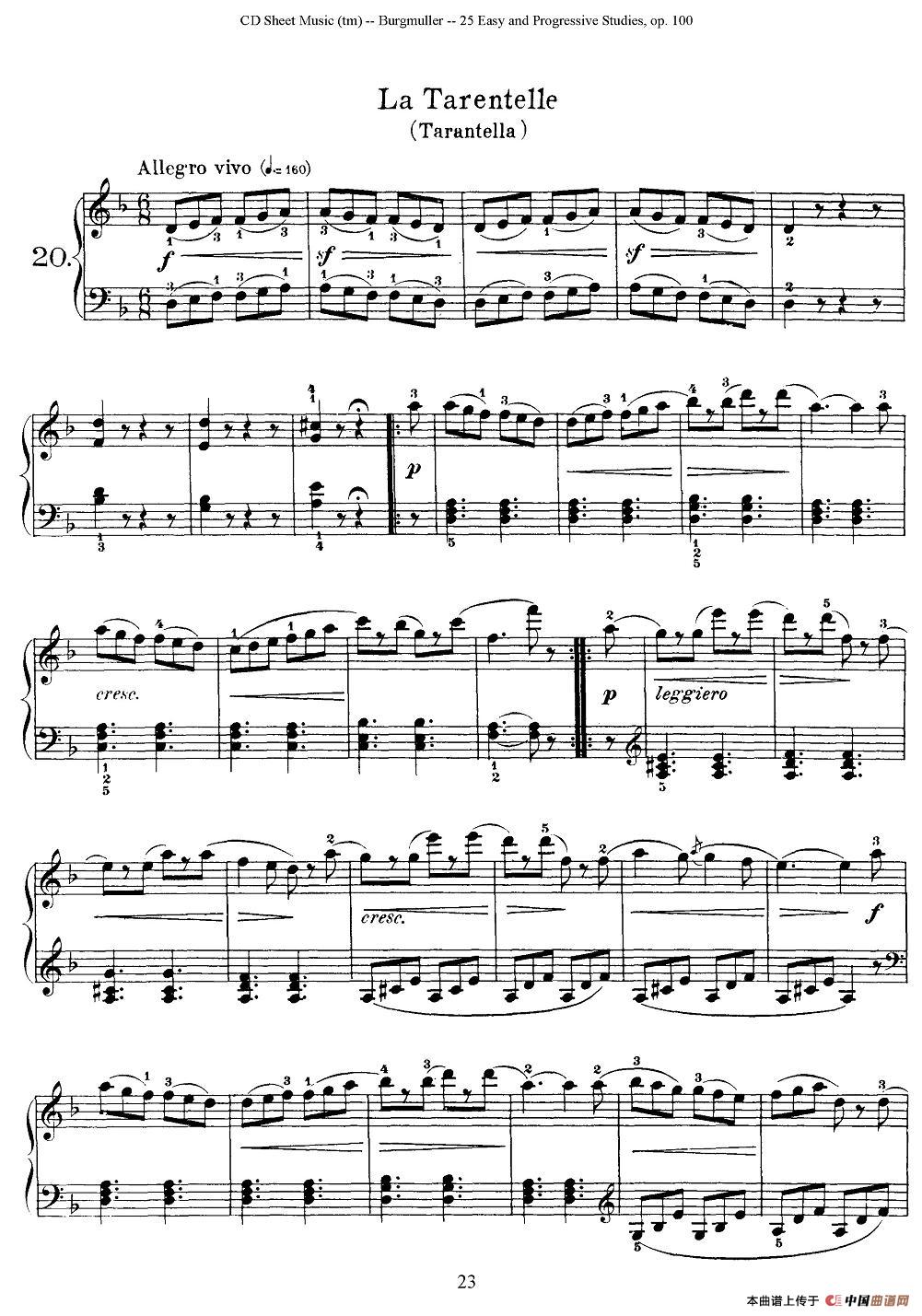 布尔格缪勒-25首钢琴进阶练习曲 Op.100（20、塔兰台拉舞曲）钢琴谱