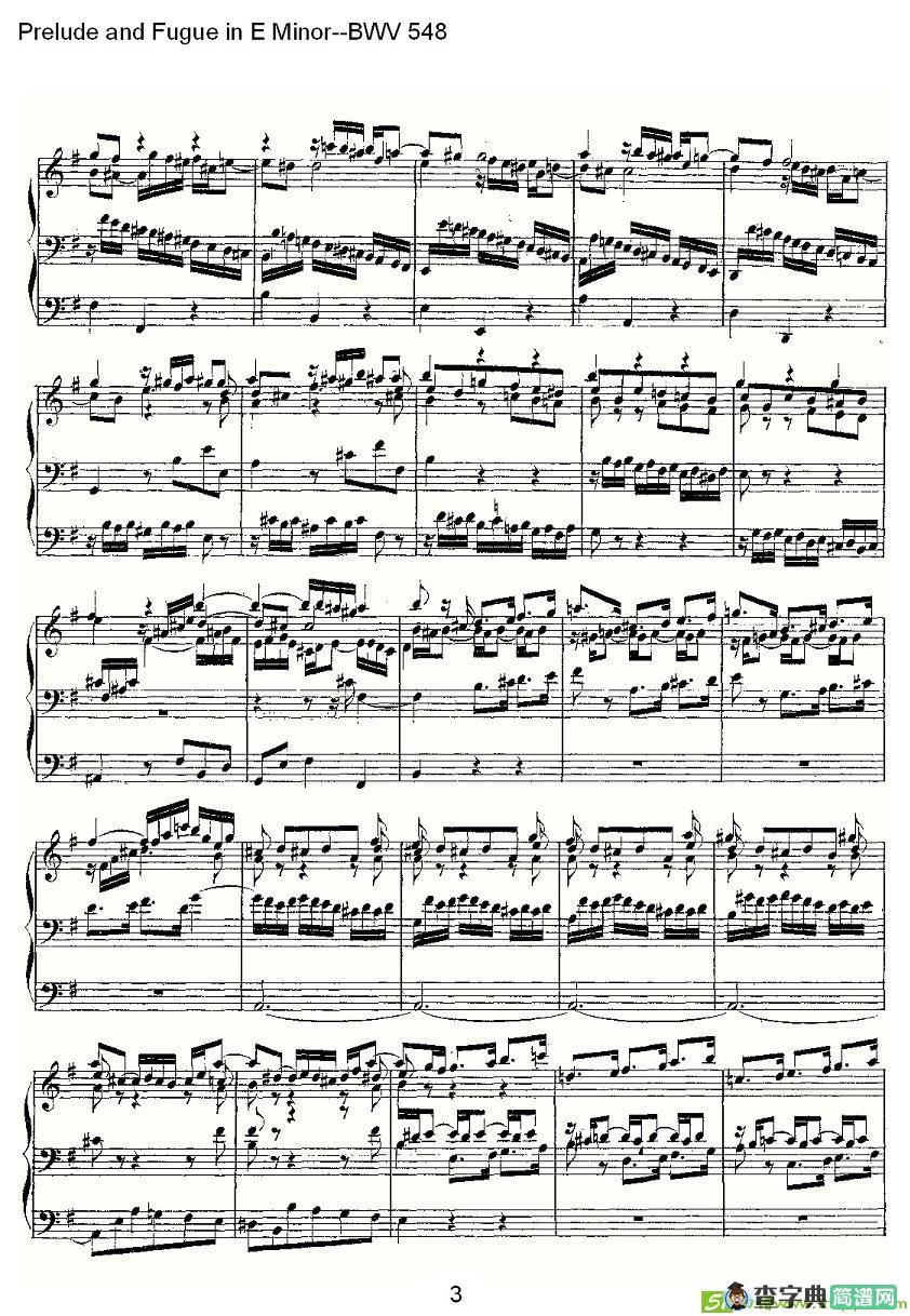 Prelude and Fugue in E Minor--BWV 548 简谱