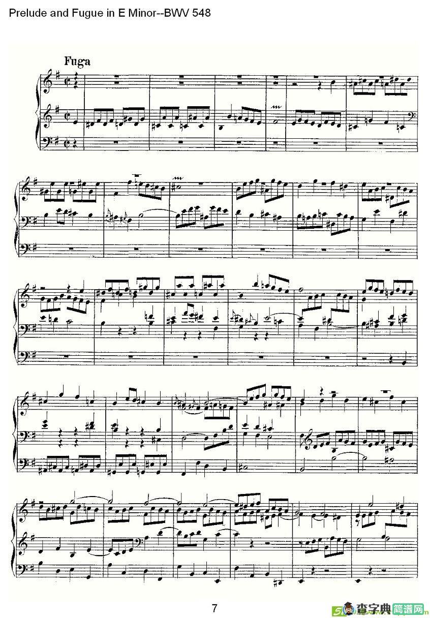 Prelude and Fugue in E Minor--BWV 548 简谱